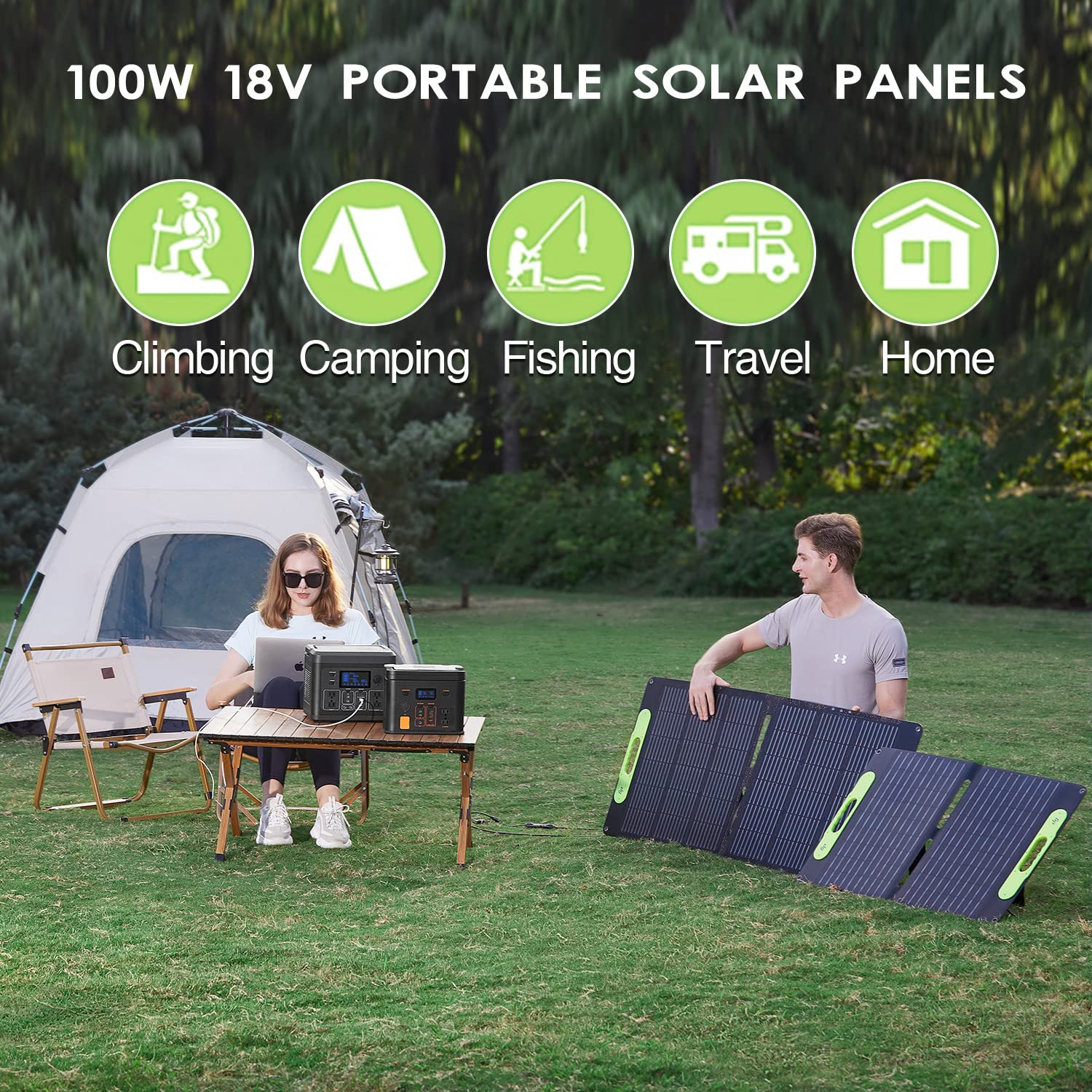 Green Power 100W Solar Panel Monocrystalline ETFE Cover Portable Foldable Solar Charger for Portable Power Station Generator USB QC 3.0, Typc C Output for Outdoor Camping Van RV Trip