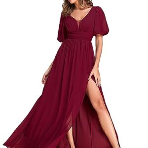 Ever-Pretty Women's Short Sleeves V-Neck Pleated Fall Long Formal Gown Evening Dresses Burgundy US12