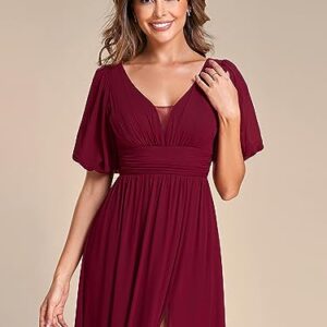 Ever-Pretty Women's Short Sleeves V-Neck Pleated Fall Long Formal Gown Evening Dresses Burgundy US12