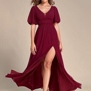 Ever-Pretty Women's Short Sleeves V-Neck Pleated Fall Long Formal Gown Evening Dresses Burgundy US12