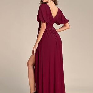 Ever-Pretty Women's Short Sleeves V-Neck Pleated Fall Long Formal Gown Evening Dresses Burgundy US12