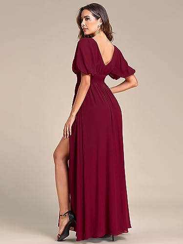 Ever-Pretty Women's Short Sleeves V-Neck Pleated Fall Long Formal Gown Evening Dresses Burgundy US12