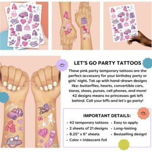 xo, Fetti Pink Temporary Tattoos for Girls - 42 styles | Pink Birthday Party Supplies, Party Favors, Cute Decorations, Easter Basket