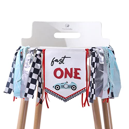 Fast One High Chair Banner - Race Car 1st Birthday Banner, Race Car Theme Birthday Decoration, Vintage Race Car 1st Birthday Decor, Retro Race Car First Birthday Cake Smash Props