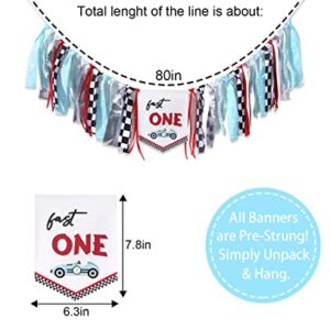 Fast One High Chair Banner - Race Car 1st Birthday Banner, Race Car Theme Birthday Decoration, Vintage Race Car 1st Birthday Decor, Retro Race Car First Birthday Cake Smash Props