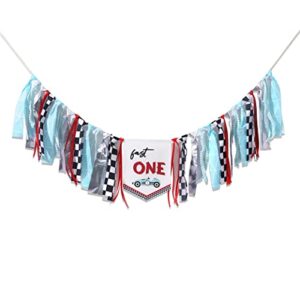 Fast One High Chair Banner - Race Car 1st Birthday Banner, Race Car Theme Birthday Decoration, Vintage Race Car 1st Birthday Decor, Retro Race Car First Birthday Cake Smash Props