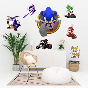 moptrek all decals 3d cool sonic wall stickers diy assemble for boys kids bedroom classroom dining room living room baby nursery decoration gift supplies (15.7 x 31.5 in)