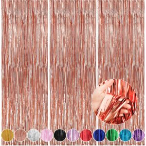 crosize 3 pack backdrop curtain, 3.3 x 9.9 ft rose gold foil fringe, streamers birthday party decorations, tinsel curtain for parties, photo booth, party decor