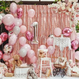 Crosize 3 Pack Backdrop Curtain, 3.3 x 9.9 ft Rose Gold Foil Fringe, Streamers Birthday Party Decorations, Tinsel Curtain for Parties, Photo Booth, Party Decor