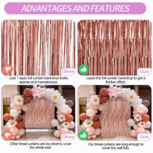 Crosize 3 Pack Backdrop Curtain, 3.3 x 9.9 ft Rose Gold Foil Fringe, Streamers Birthday Party Decorations, Tinsel Curtain for Parties, Photo Booth, Party Decor