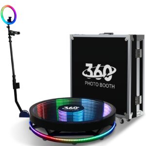 peepoleck 360 photo booth machine 100cm with flight case, magic glass 360 automatic spin camera booth, 5 people stand on remote control rotating 39.4"