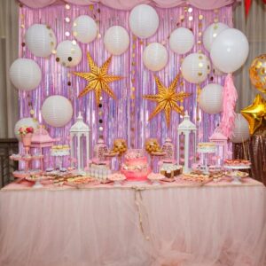 Crosize 3 Pack 3.3 x 9.9 ft Pink Foil Fringe Backdrop Curtain, Streamer Backdrop Curtains, Streamers Birthday Party Decorations, Tinsel Curtain for Parties, Galentines Decor, Preppy, Photo Booth