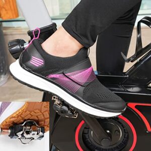KOFUBOKE Women’s Indoor Cycling Shoes SPD Cleats Compatible Comfortable and Breathable Road Bike Shoes (Black, 6.5)