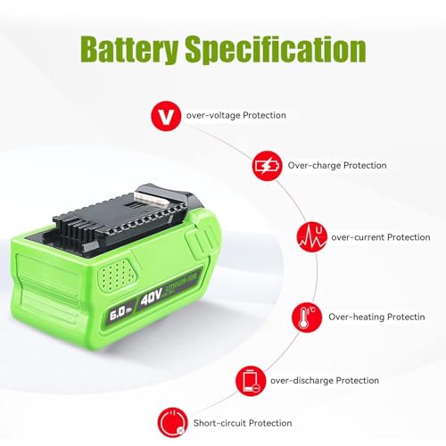 PDstation 6000mAh 40V 29462 Lithium Battery 29472 High-Output Battery Replacement for GreenWorks 40v Battery Compatible with GreenWork 40V G-MAX Power Tools 29252 20202 22262 25312 25322 20642 22272