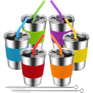 ewsnmata kids cups with straws spill proof, stainless steel sippy cups with lids, 12oz toddlers straws tumbler, 6 pack unbreakable water glasses for children, adults, outdoor, indoor
