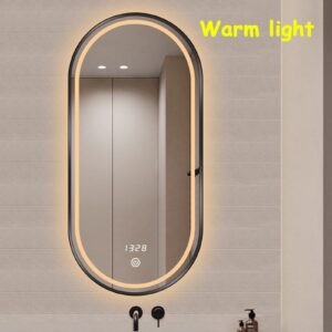 Black Oval Bathroom Mirror With LED Light, Wall Mirror With Aluminium Frame, Decorative Mirror, LED Illuminated Makeup Mirror, Infinitely Dimmable, 3-colour Light ( Color : Black , Size : 50x80CM )
