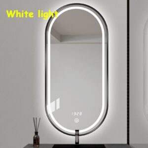 Black Oval Bathroom Mirror With LED Light, Wall Mirror With Aluminium Frame, Decorative Mirror, LED Illuminated Makeup Mirror, Infinitely Dimmable, 3-colour Light ( Color : Black , Size : 50x80CM )