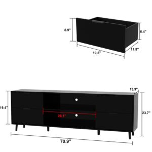 Hitow Fireplace TV Stand for 80 inch TV, Modern Entertainment Center with 30" Electric Fireplace, Long Media Console Cabinet with 4 Drawers, Gloss Black (70.8" W x 13.9" D x 23.7" H)