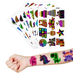 Neon Temporary Tattoos Theme Birthday Party Decorations Supplies Favors Decor 96 PCS 8 Sheets Cute Tattoo Stickers For Children Kids Boys Girls School Gifts Rewards Home Activity