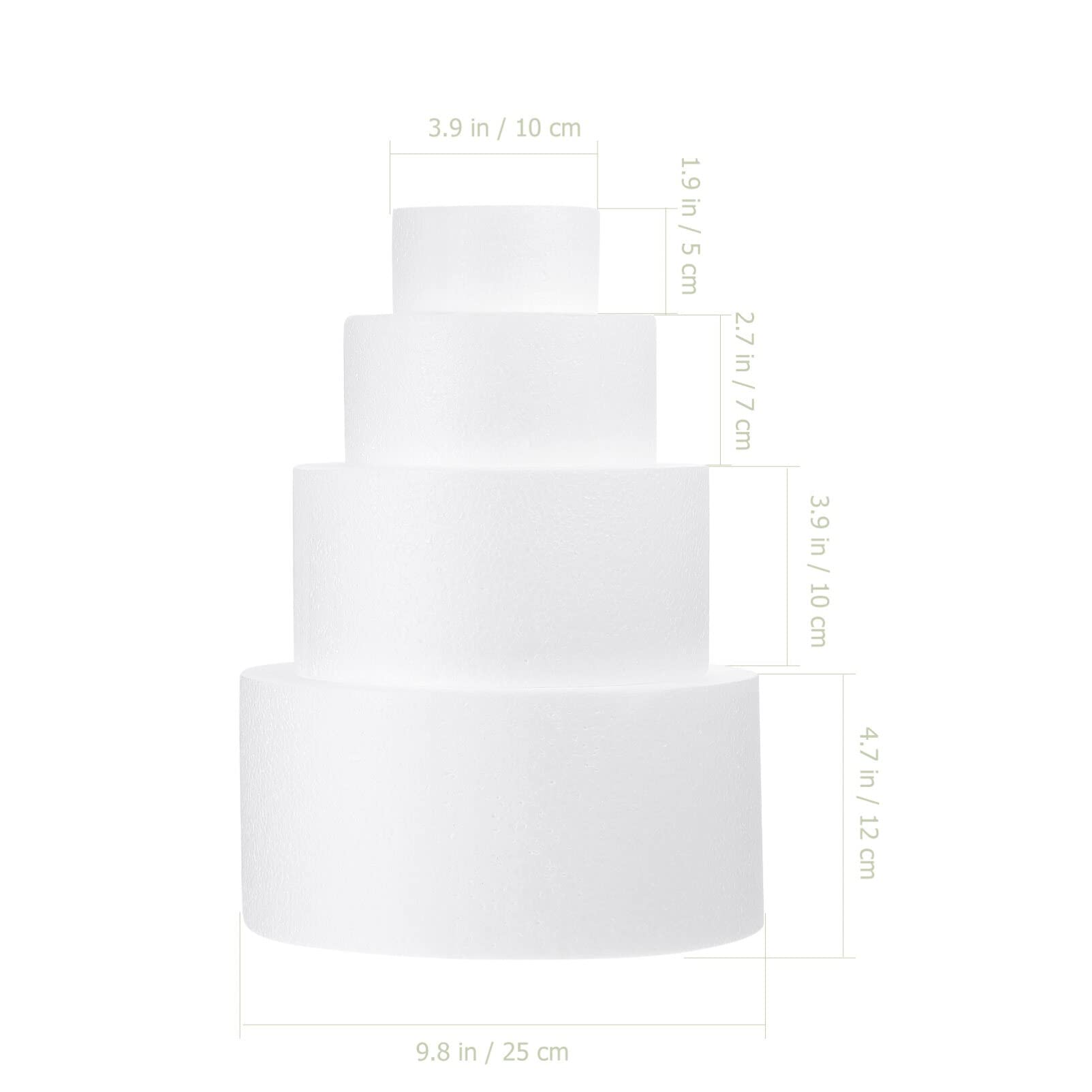Artificial Cake Round Foam Cake Dummy Set:4pcs Tall Fake Wedding Cake DIY Foam Cake Modelling Party Decoration for Display, Arts and Crafts (6, 8, 10, 12 Inches) Cake Decorating Stand
