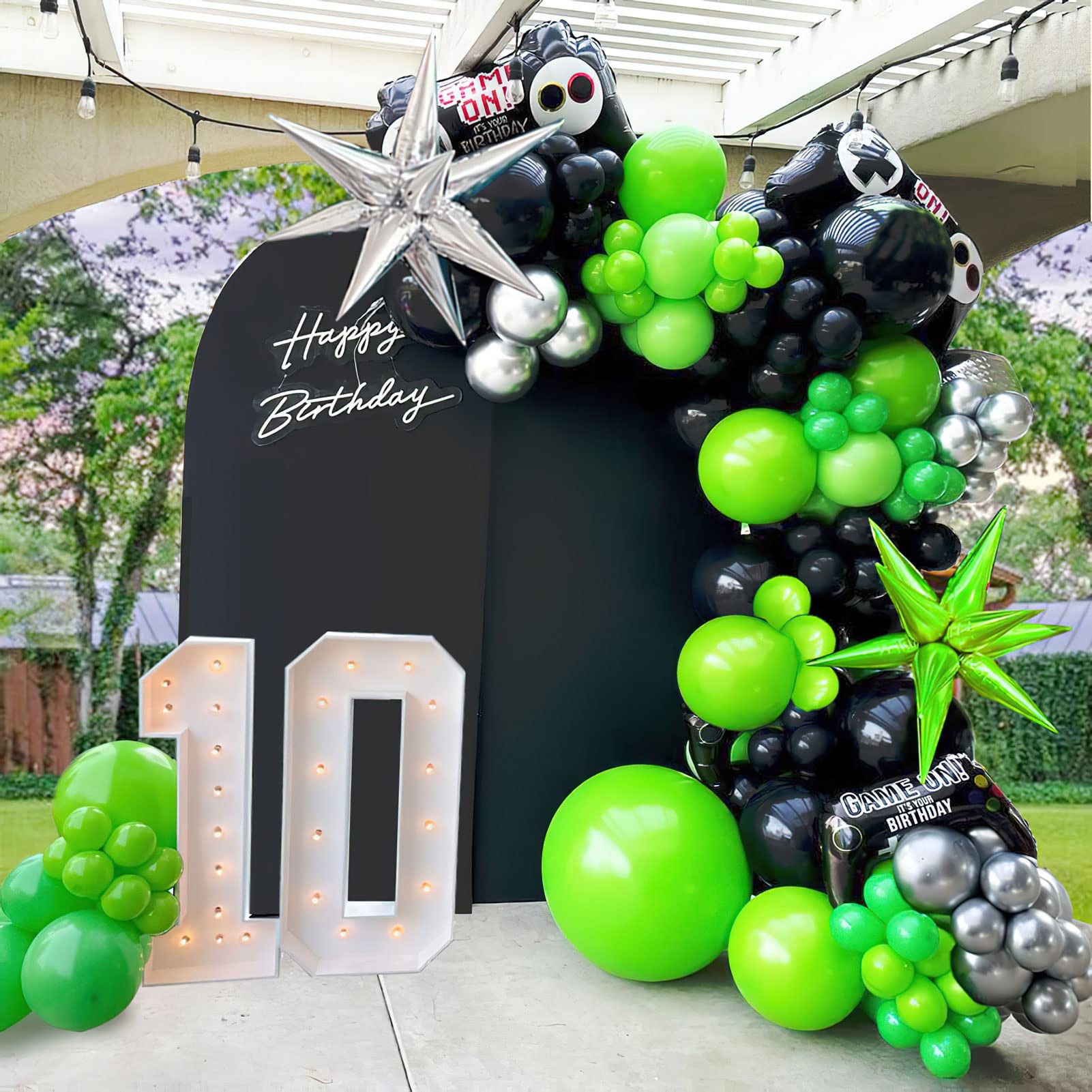 Video game Balloon garland kit 135pcs Green and Black Silver Controller balloon arch Gamer night Decorations For boy birthday party supplies