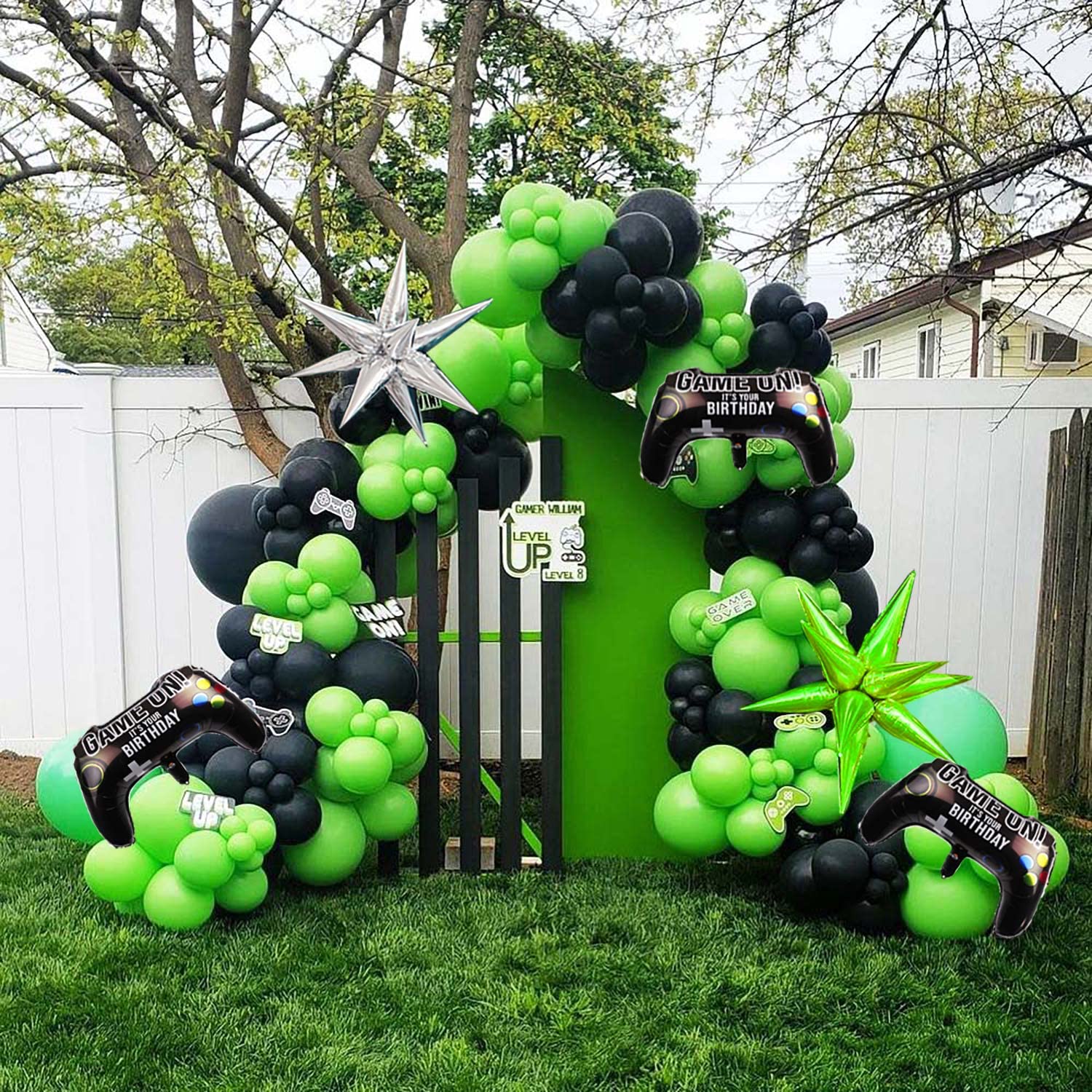 Video game Balloon garland kit 135pcs Green and Black Silver Controller balloon arch Gamer night Decorations For boy birthday party supplies
