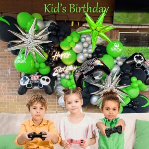 Video game Balloon garland kit 135pcs Green and Black Silver Controller balloon arch Gamer night Decorations For boy birthday party supplies