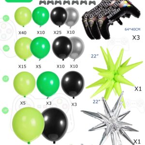 Video game Balloon garland kit 135pcs Green and Black Silver Controller balloon arch Gamer night Decorations For boy birthday party supplies