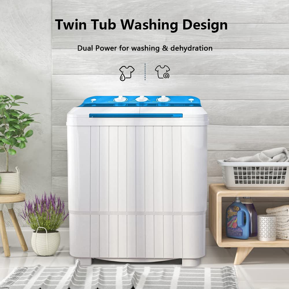 Portable Washing Machine Twin Tub 16.5lbs Laundry Machine Small Compact Washer and Dryer Combo for Household Use Camping RV’s Apartments Dorms Rooms