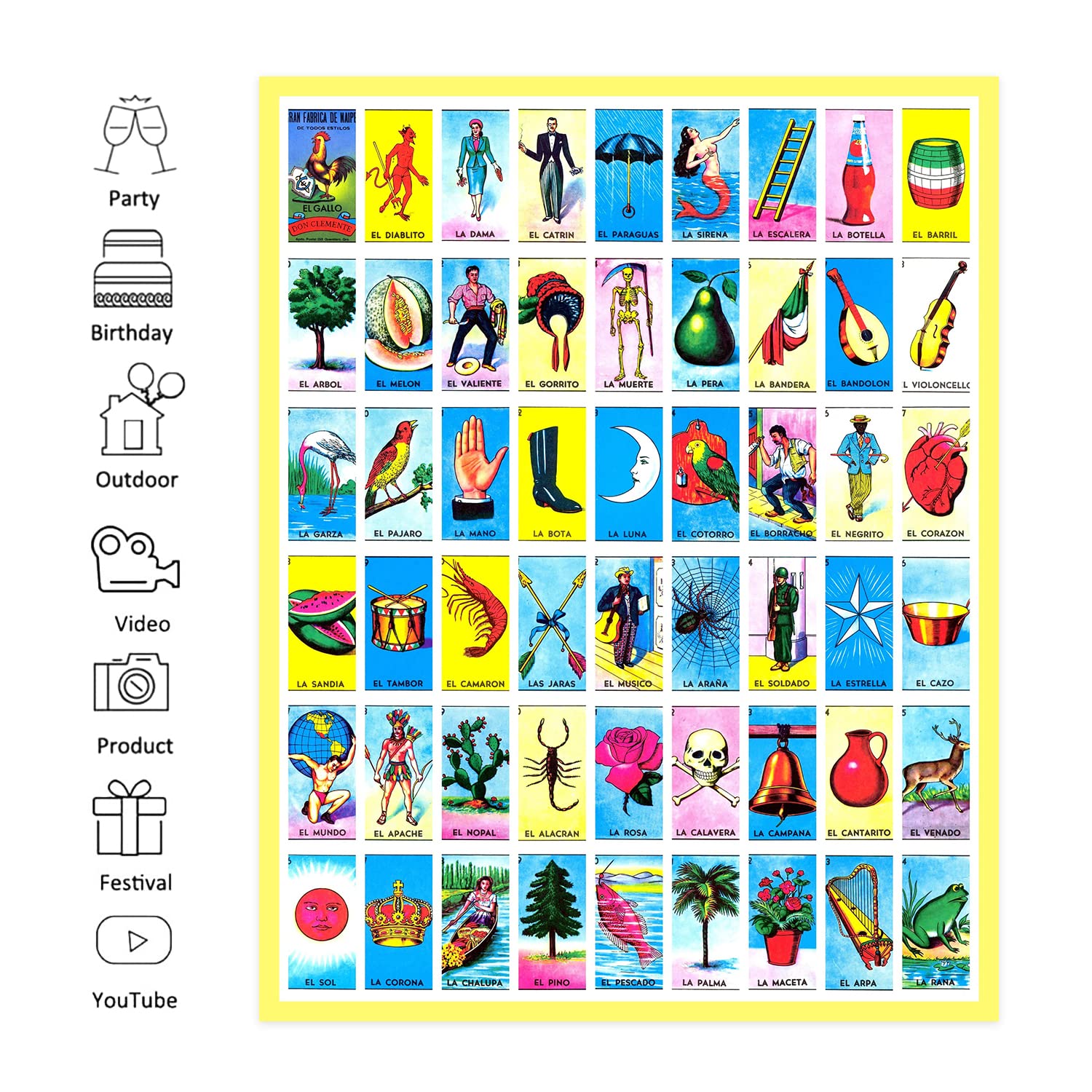 QYIMLI 5 x 7ft Loteria Cards Backdrop Mexico Party Theme Decorations Mexican Bingo Party Supplies Photography Banner