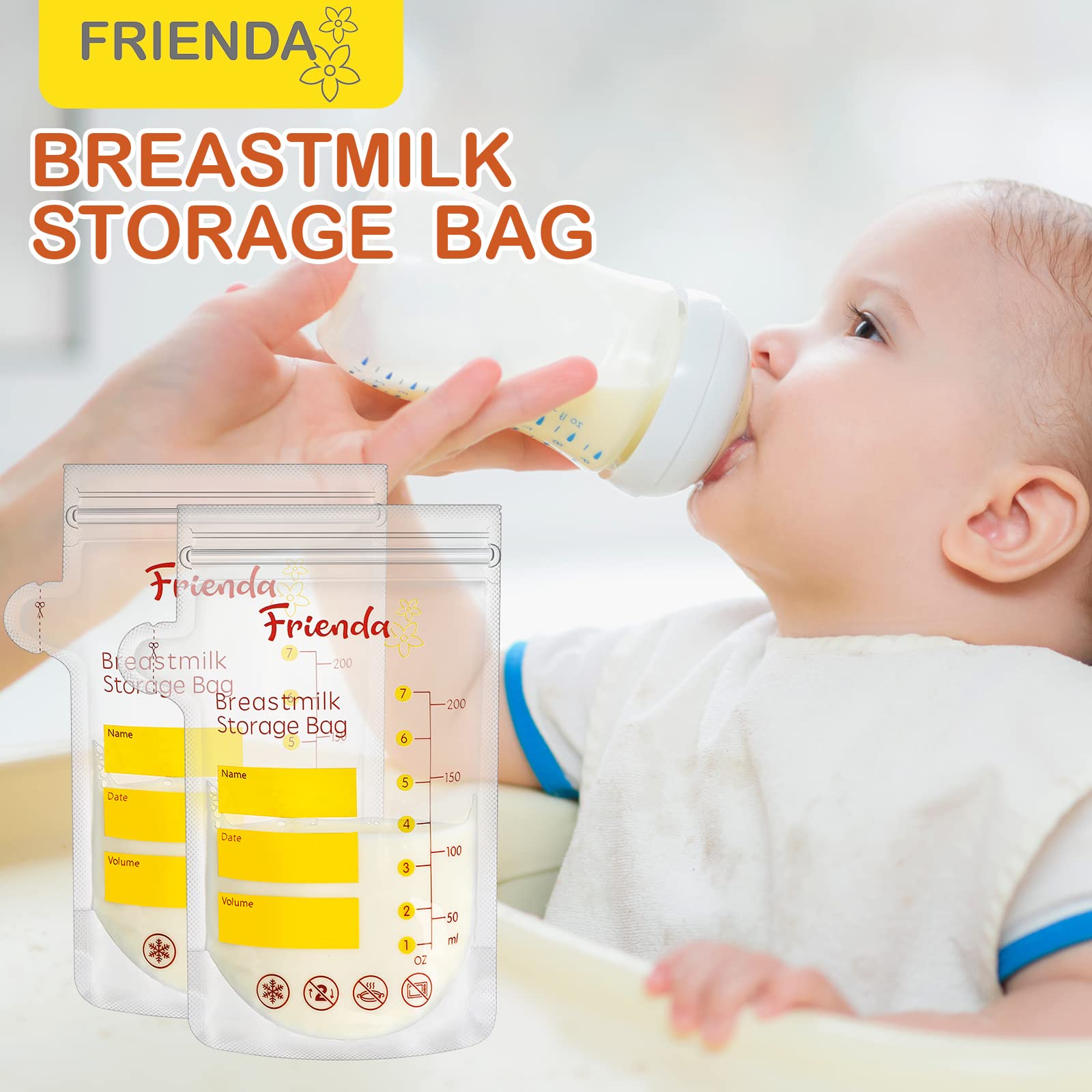 400 Count Breastmilk Storage Bags 7 oz Breast Milk Storage Bag Leak Proof Double Zipper Seal Breast Milk Storing Bags Self Standing Milk Storage Bags for Breastfeeding Refrigerator or Freezer