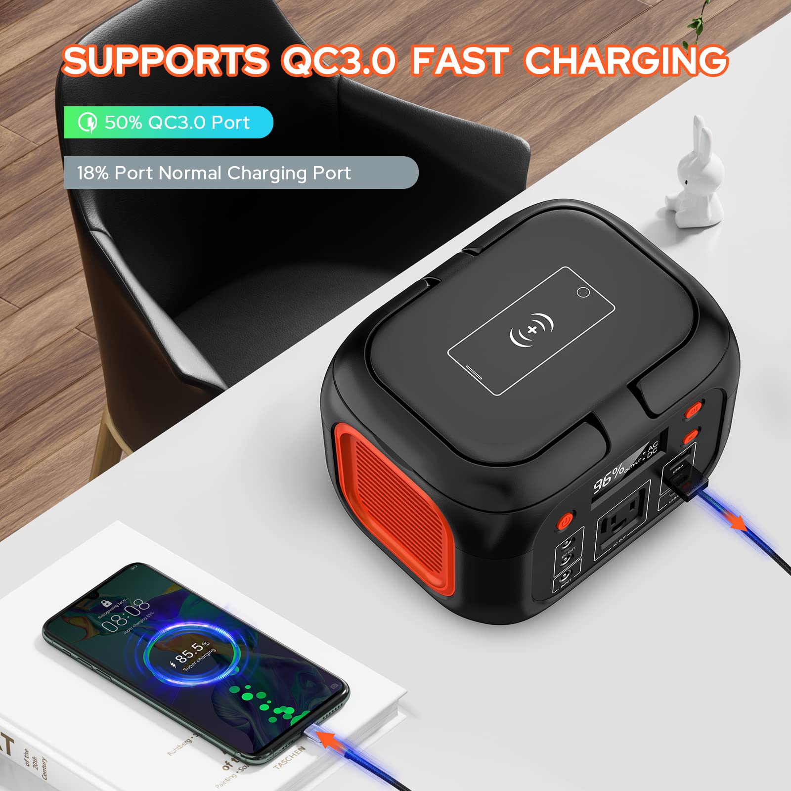 Portable Power Station 97Wh Power Bank 26400mAh Battery Pack Fasting Charging 150W AC Outlet Solar Generators with Wireless Charging Battery Bank LED Flashlight Power Supply for Camping RV Emergency