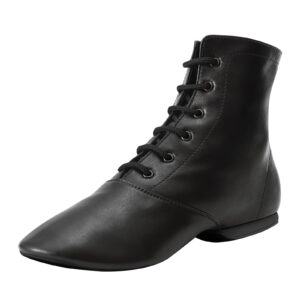 jazz dance boots split sole for women and men's leather dancing shoes, black (8w / 7m)