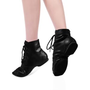 Jazz dance boots Split Sole for Women and Men's Leather Dancing shoes, Black (8W / 7M)