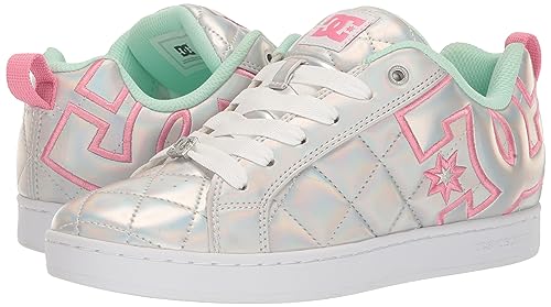 DC Women's Court Graffik SE Skate Shoe, White/Metallic Silver/Pink, 10.5