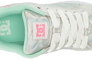 DC Women's Court Graffik SE Skate Shoe, White/Metallic Silver/Pink, 10.5