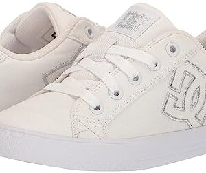 DC Women's Chelsea TX Skate Shoe, White/Silver, 8