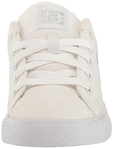 DC Women's Chelsea TX Skate Shoe, White/Silver, 8