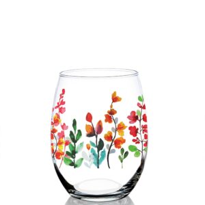 toasted tales wildflowers lake and lodge collection | 16 oz stemless wine glass | seasonal outdoor home décor accessory glassware | forest animals design | wine tasting gift for her