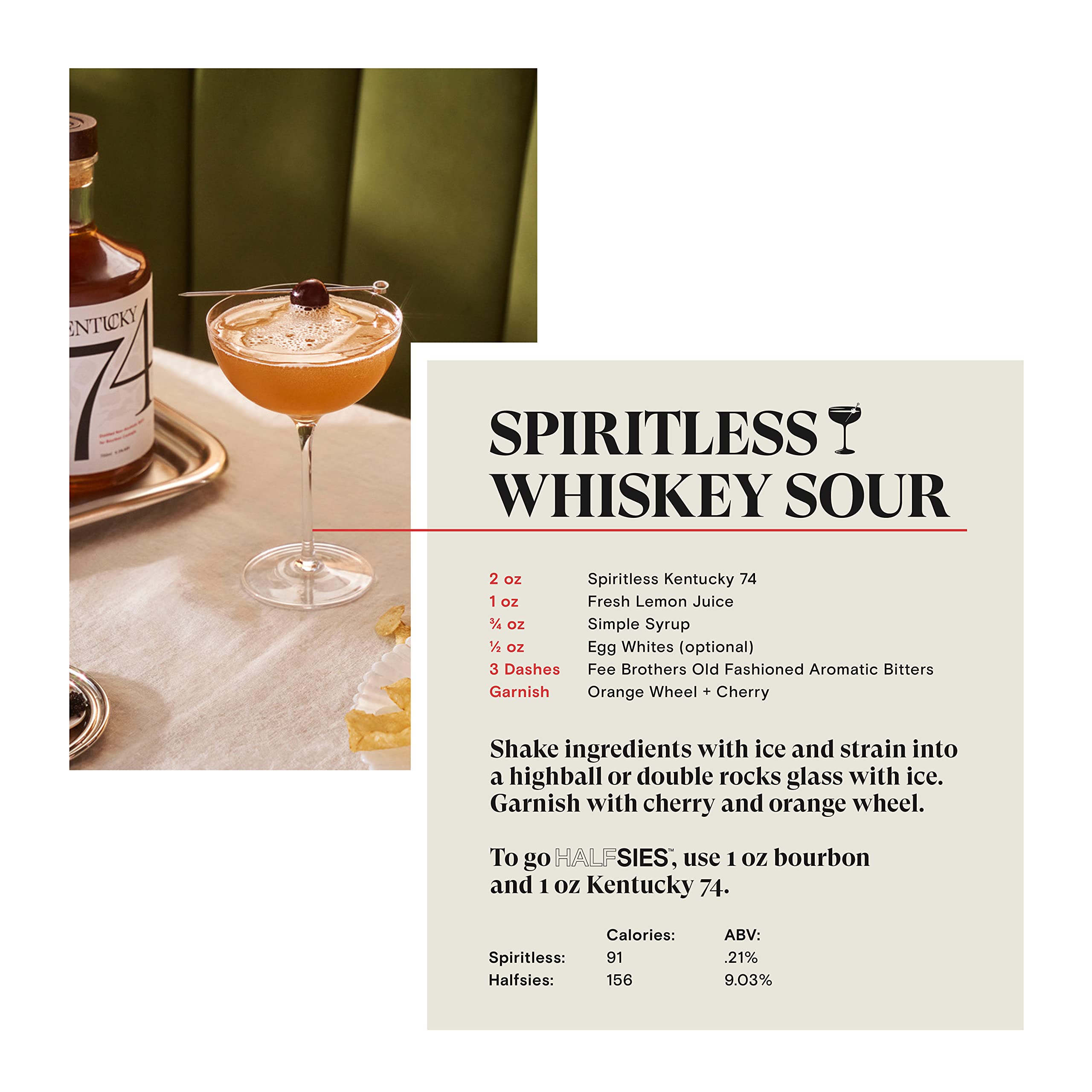 SPIRITLESS Kentucky 74 | Non-Alcoholic Bourbon Whiskey Spirit | Fully Distilled & Award-Winning Mocktail & Cocktail Ingredient | For Halfsies or Fully Spiritless | Non-GMO & Vegan | 700 ml Bottle