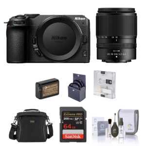 nikon z 30 dx-format mirrorless camera with nikon nikkor z dx 18-140mm f/3.5-6.3 vr lens, bundle with 64gb sd memory card, bag, battery, screen protector, 62mm filter kit, cleaning kit