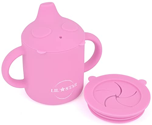 LIL' STAR Silicone Sippy Cup and Snack Cup 2-in-1 | 5oz Sippy Cups for Baby 6+ Months | Spill Proof Sippy Cups for Toddlers | Soft Silicone Baby Training Cup with Handles | BPA Free