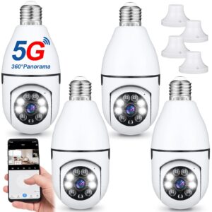 2k light bulb security camera 5ghz 2.4ghz security cameras wireless outdoor 360 panoramic surveillance e26/e27 night vision lightbulb camera two way indoor outdoor compatible with wifi (4 pieces)
