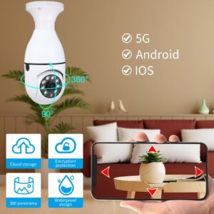 2K Light Bulb Security Camera 5GHz 2.4GHz Security Cameras Wireless Outdoor 360 Panoramic Surveillance E26/E27 Night Vision Lightbulb Camera Two Way Indoor Outdoor Compatible with WiFi (4 Pieces)