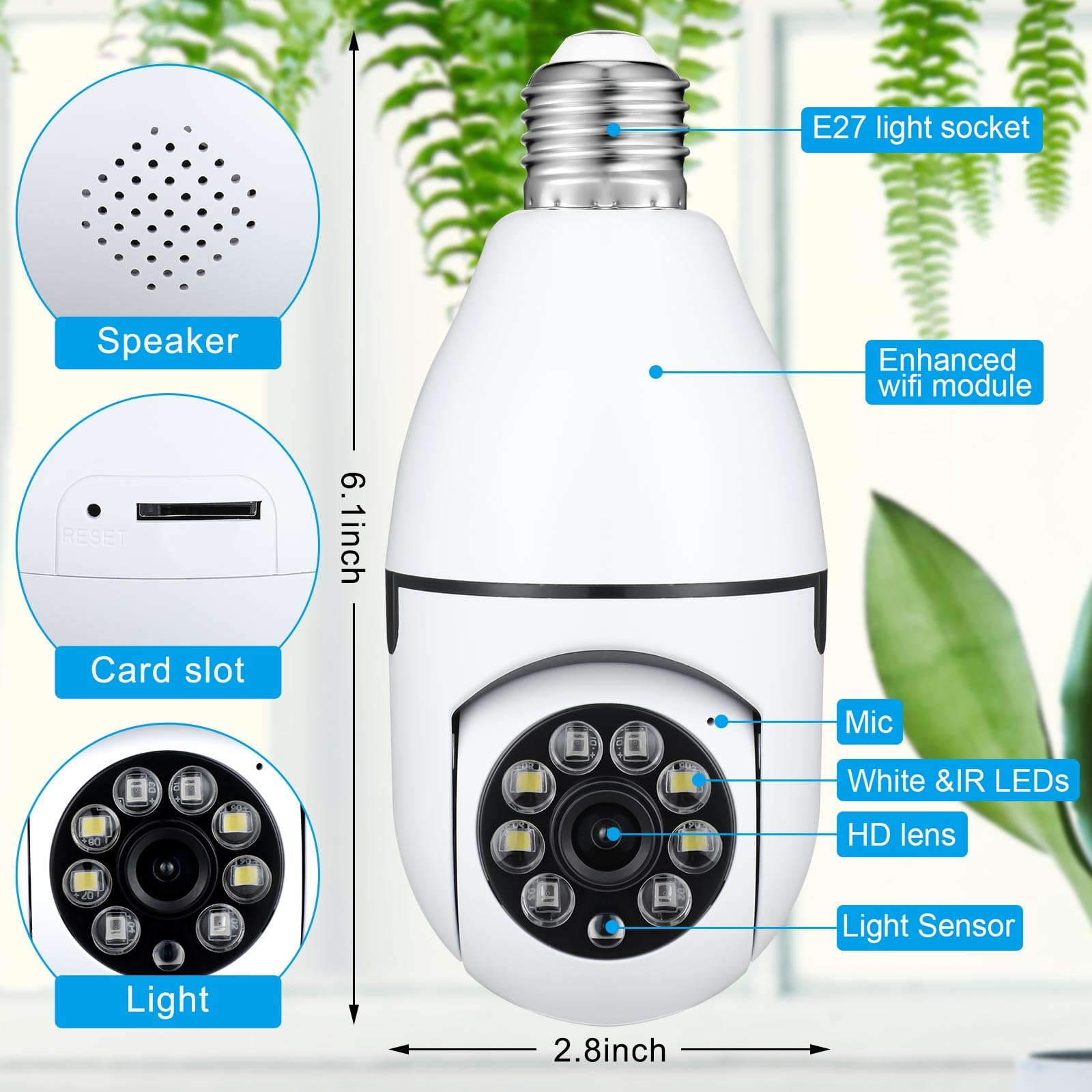 2K Light Bulb Security Camera 5GHz 2.4GHz Security Cameras Wireless Outdoor 360 Panoramic Surveillance E26/E27 Night Vision Lightbulb Camera Two Way Indoor Outdoor Compatible with WiFi (4 Pieces)