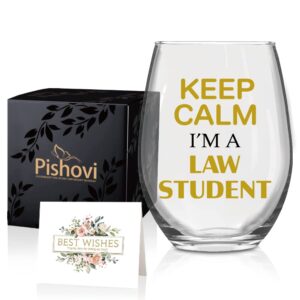 pishovi keep calm i'm a law student wine glass with gift box, lawyer gift, law graduation gifts, christmas birthday gifts for law school judge attorney student paralegal prosecutor