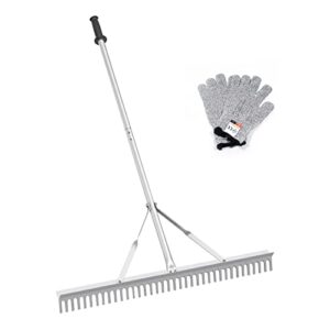 landscape rake 36 inch head, leaf rakes for lawns with 67 inch handle,aluminum yard rake tool for loosening soil, landscaping lawn care , lake garden pond and beach care.