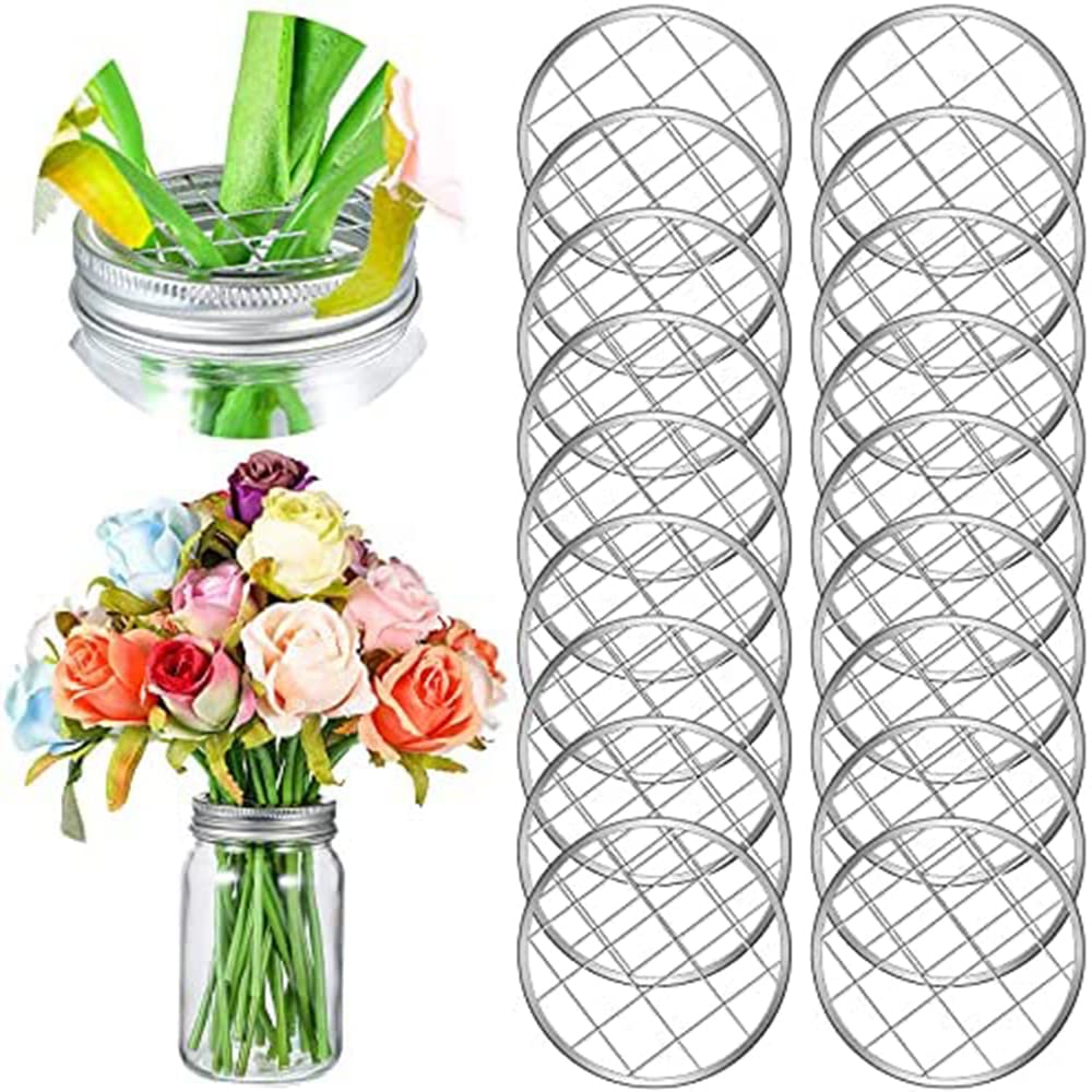 Flower Mason Jar Flower Lid Floral Frog Vase Insert Canning Jar Insert Mason Jar Lid with Square Grids for Regular Mouth Mason Canning Jars(18 Set,70mm)