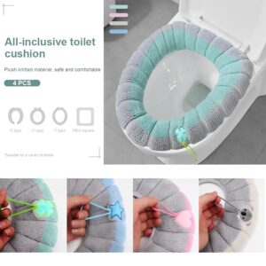 Clarmonde 4Pcs Winter Bathroom Soft Toilet Seat Cover Pad with Hanging Loop Toilet Seat Cushion Washable and Comfortable Toilet Seat Cover Pads