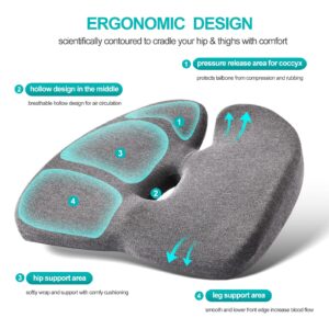 VIGBOAT Office Chair Cushion, Memory Foam Seat Cushion for Tailbone, Ergonomic Butt Cushion for Sciatica, Back Pain, Butt Pillow for Long Sitting, Chair Pad for Desk, Gaming